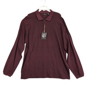 NWT Red Macaw Men's XXLT Burgundy Striped Long Sleeve Polo Shirt Casual Preppy